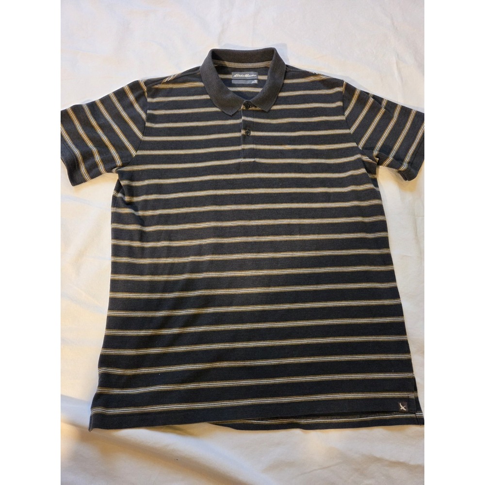 Eddie Bauer Polo Shirt Mens XL Tall TXL Navy Striped Short Sleeve Casual